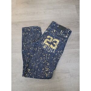 King Maker Chicago Bulls Jordan #23 Gold Paint Splatter Y2K Hip-Hop Jeans  36x31